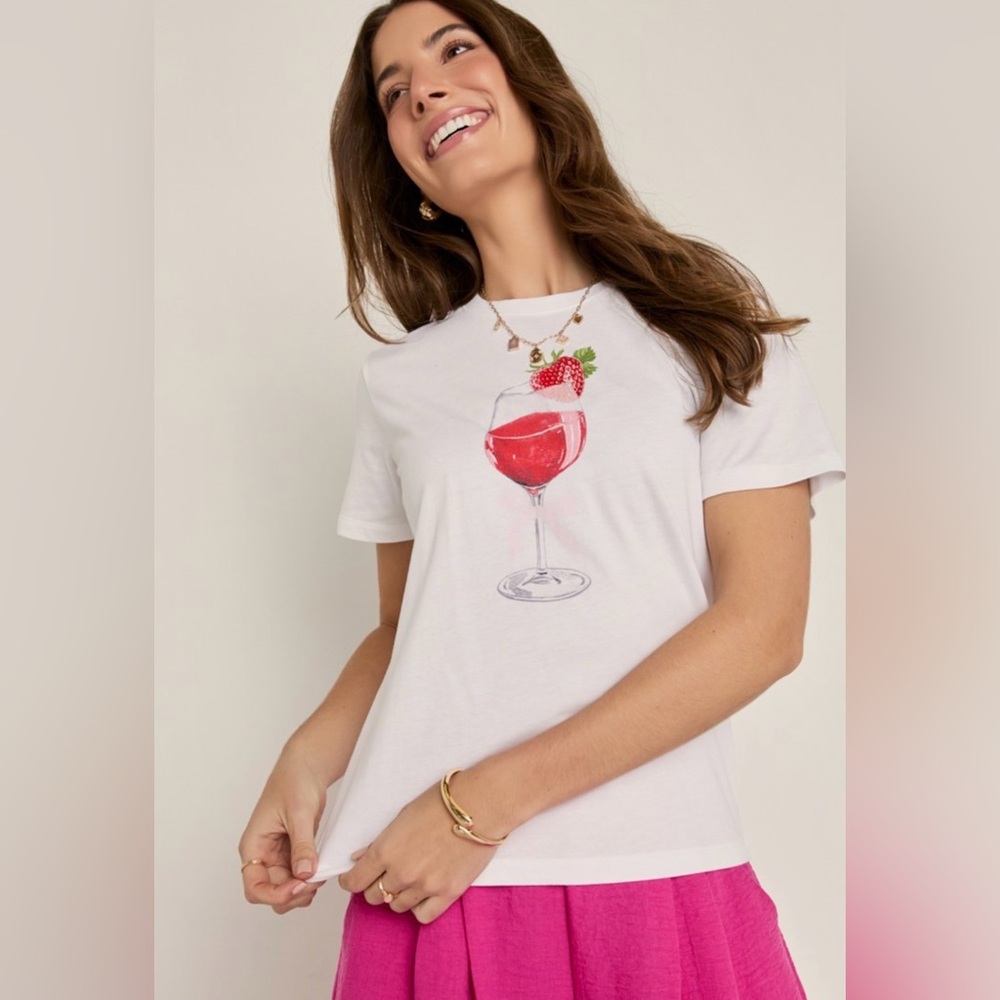 Francesca's Collections White Tee with Strawberry Wine Graphic